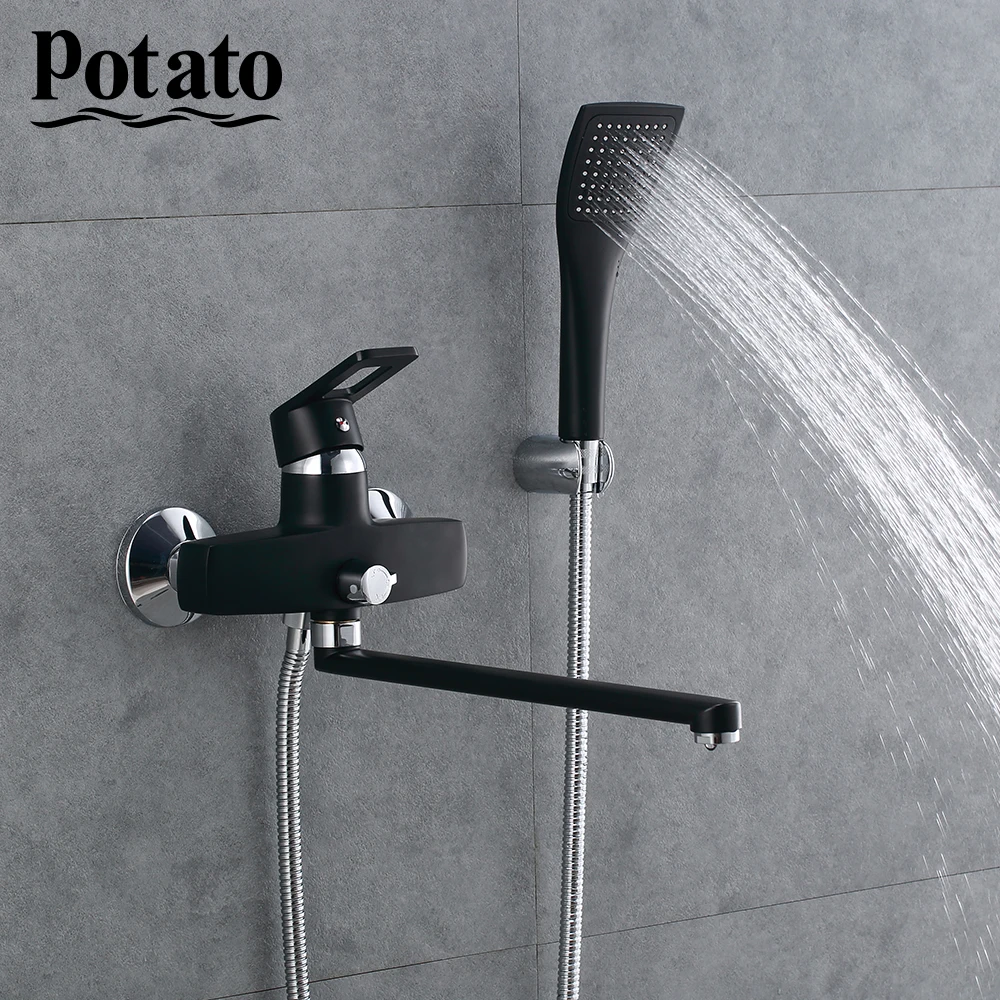 potato bathroom shower faucet set black or white one handle cold and hot water wall mounted bathtub faucet shower head p2230 free global shipping