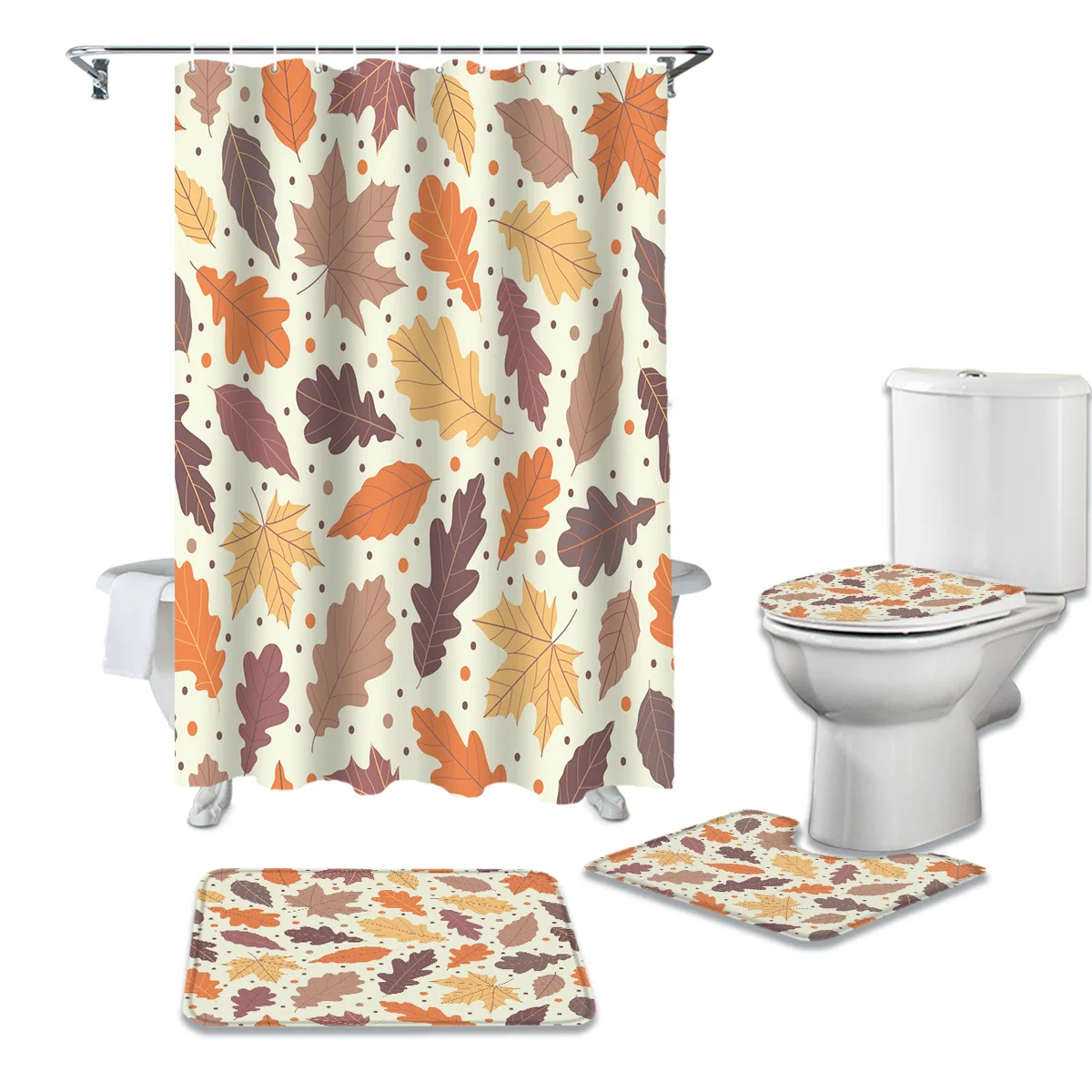 

Осенняя художественная занавеска для ванной и душа в виде кленовых листьев, набор ковриков, крышка для туалета, напольные коврики, аксессуа...