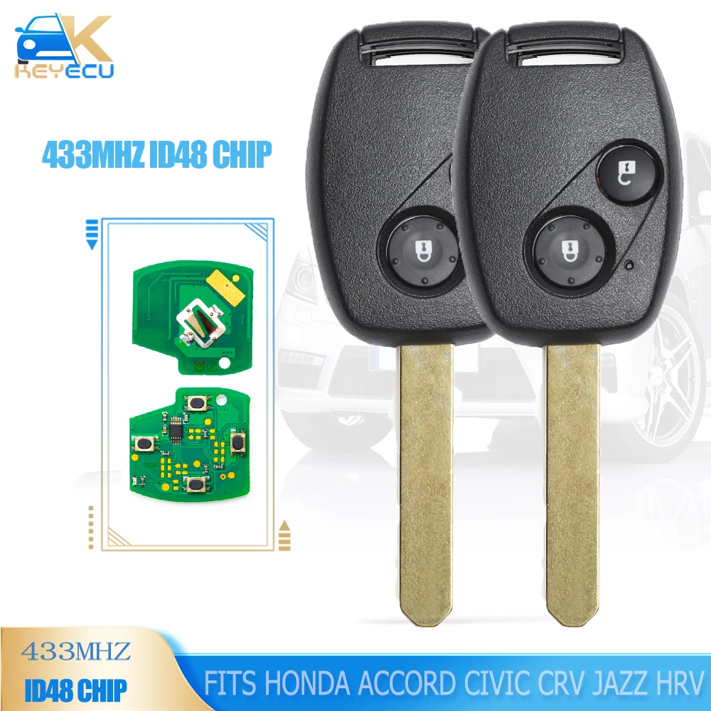 

KEYECU 433Mhz ID48 Keyless Entry Remote Key 2 Button Fob fits Honda Civic CRV Jazz HRV Stream