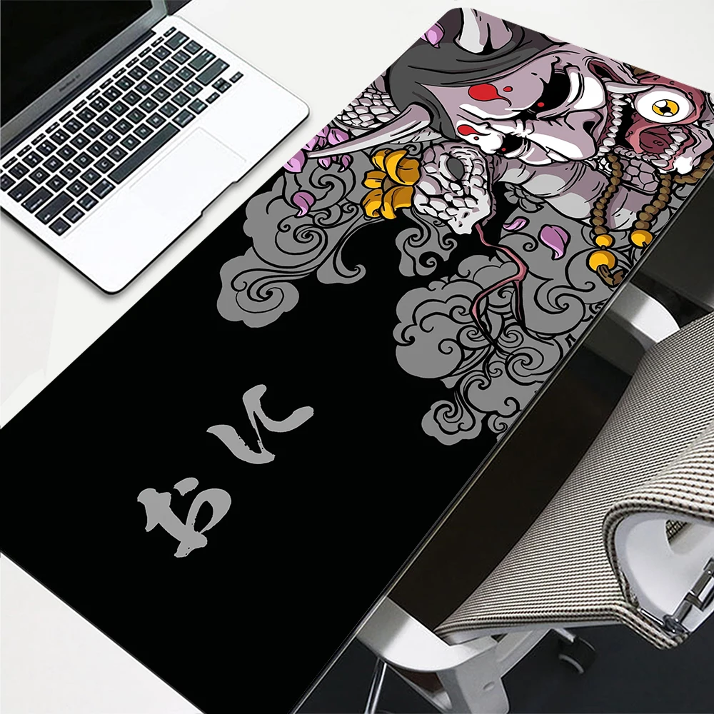 

Black Mouse Pad Deskmat Office Latop Mat XXL Mousepad Japanese Oni Mouse Mat Computer Rubber Mouse Pad Keyboard Mat 900x400mm