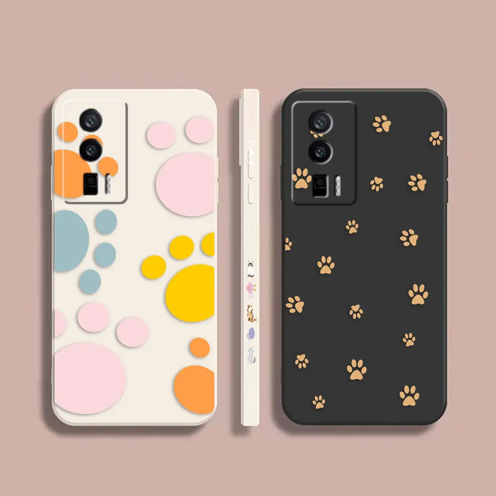 

Case For Redmi K60E K60 K40S K40 K30 K20 12C 9A 8A 10X 10A 10 Pro 4G 5G Gaming Shockproof Liquid Case Cute Cat Footprints