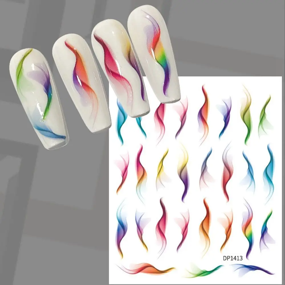 

1 Sheet Wavy Line Nail Stickers Decals Rainbow Swirl Stripe Slider Adhesive Nail DIY Art Decorations