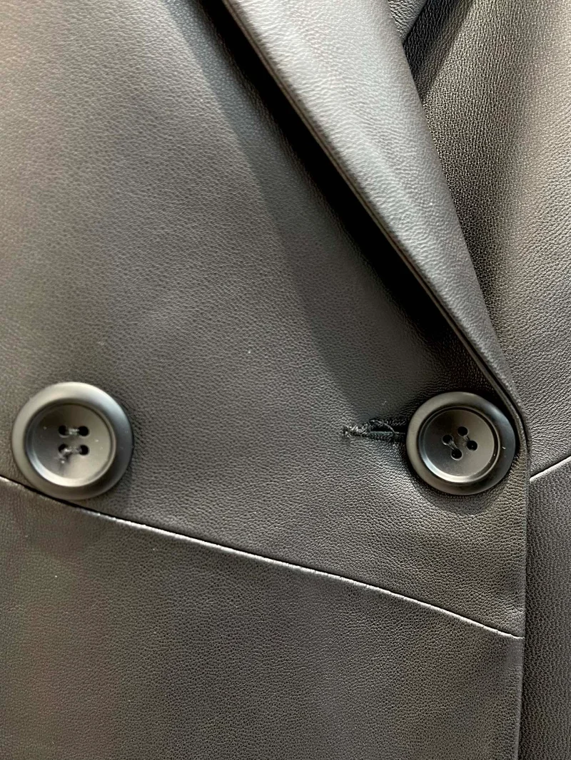 False Pockets Belt Decoration Unisex Coat 2022 Autumn Winter Collection Cross-collar Long Leather Jacket Women