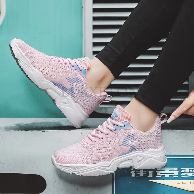 Ladies Sneakers Women's Mesh Flats Shoes Woman Lace Up Breathable Casual Female Shoe Comfort Candy Color Solid Ladies Plus Size