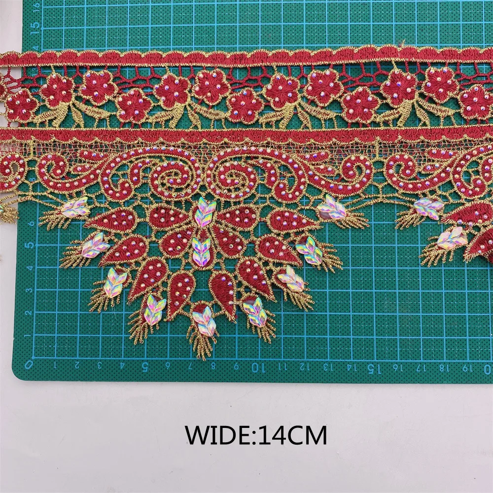 Много цветов ярдов стразы кружевная отделка металлические вышитые кружева