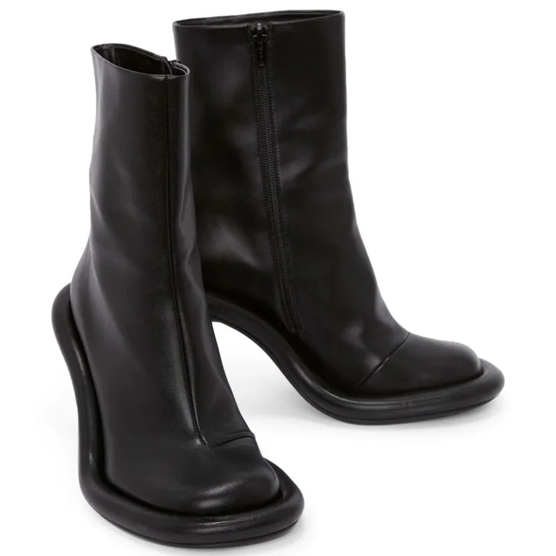 fashion street denim ankle boots for women European pop microfiber pumps sexy lady round toe zipper riding boots wedge high heel