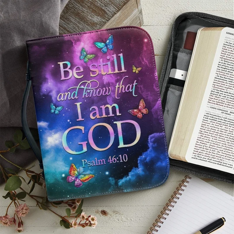 Hot Customized Luxury PU Leather Bible Cover Case Handbag For Women Storage Study Book Holy Boxes Zippered Bags Paquete Bíblico