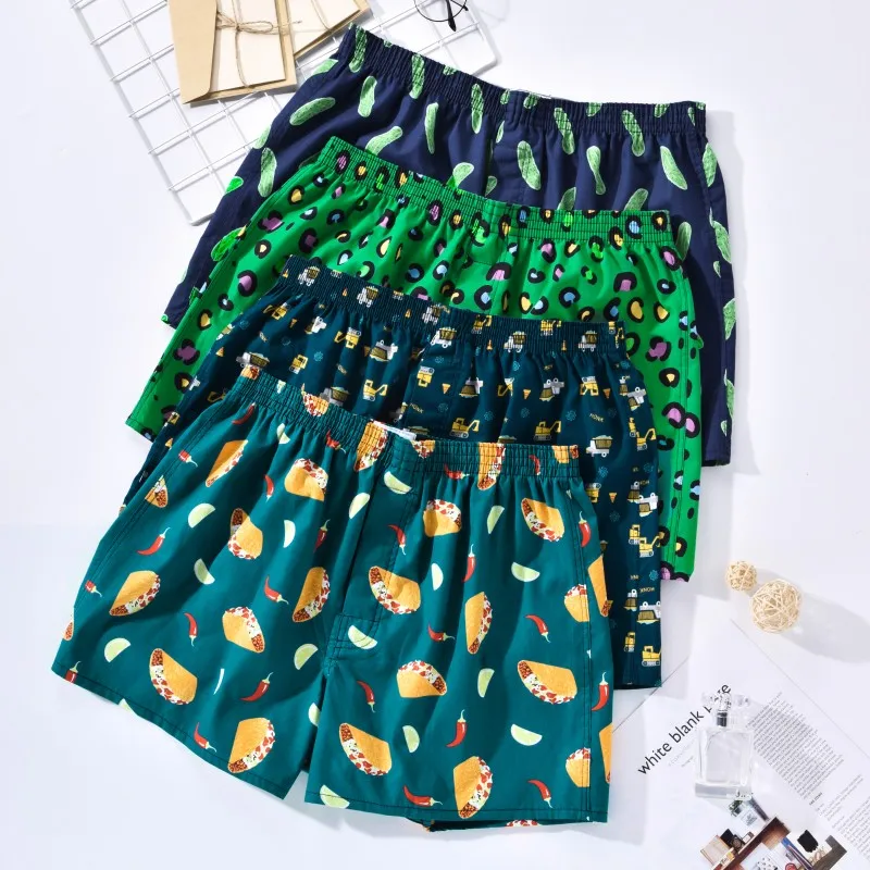 100% Cotton Mens Underwear Boxers Shorts Boxershorts Men Sleep Underpants Printed Loose Comfortable Homewear Panties Shorts M-XL