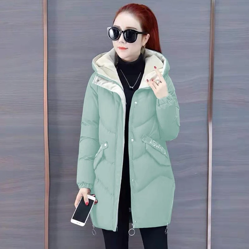 2023 Women Winter Jacket Hooded Warm Coat Black White Green Cotton Padded Jacket Female Long Parka Women Wadded Jaqueta Feminina