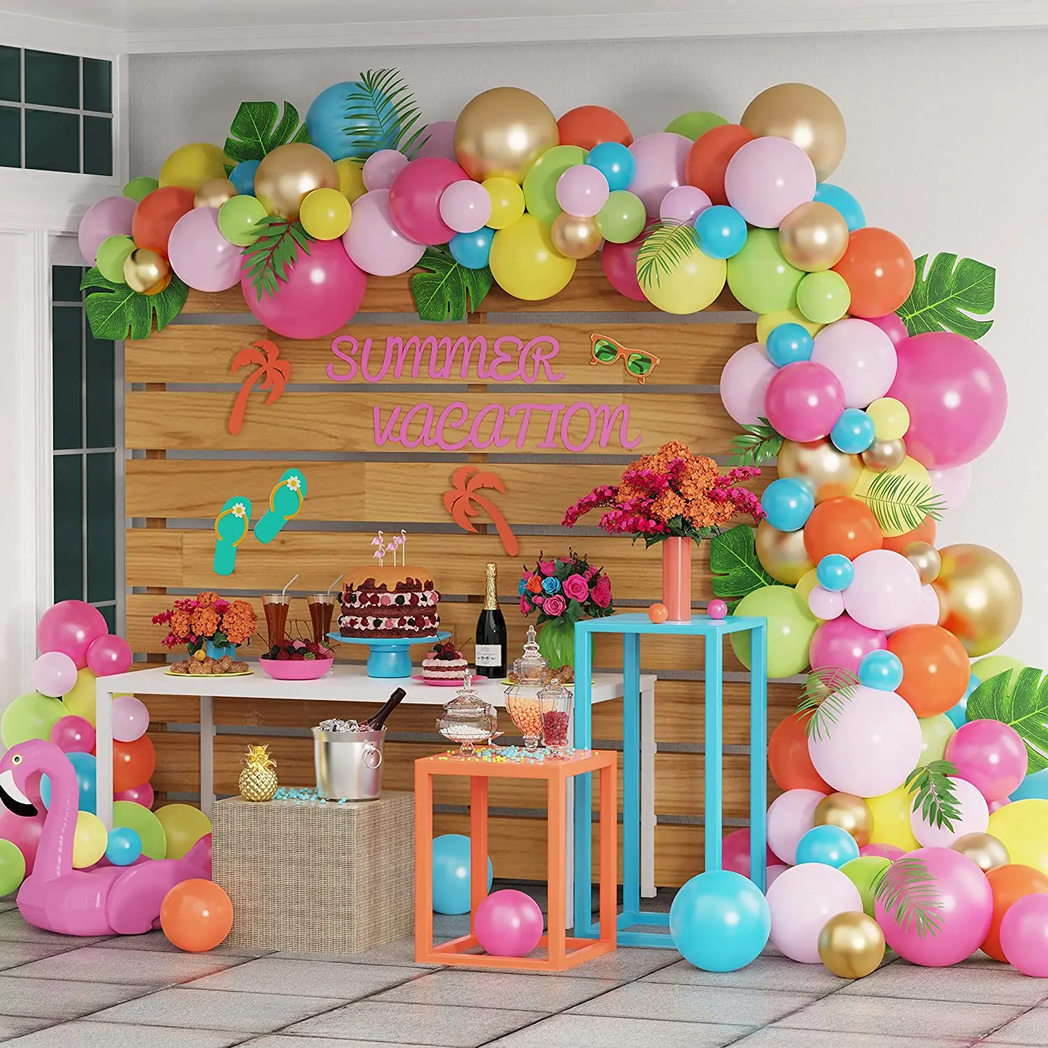 

122pcs Tropical Flamingos Latex Balloon Garland Arch Kit Jungle Palm Leaves for Hawaii Theme Birthday Party Supplies Baby Shower