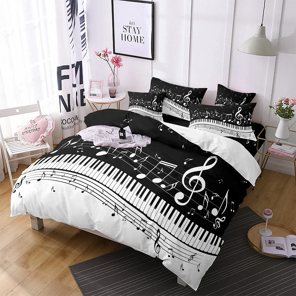 

Music Note Duvet Cover Single/Double/Queen Size Comforter Cover for Teen Adult Instrument Pattern Bedding Set with PillowCases