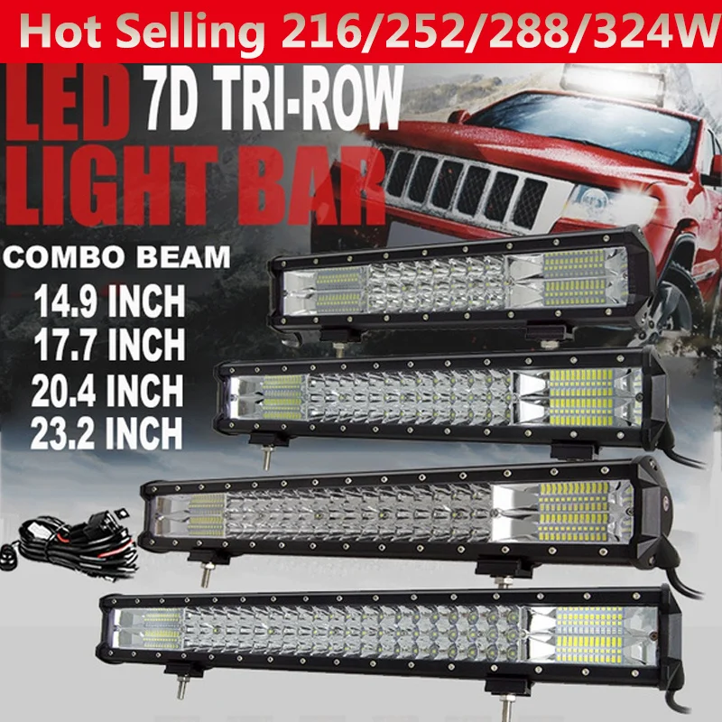 

7D Tri-row Led Light Bar Flood Spot Combo Work Lights Offroad Light 4WD Truck SUV UTE ATV Car Driving Lights with Wiring Harness