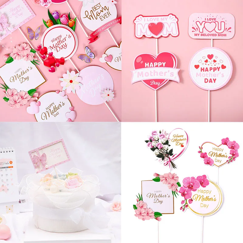 

5 шт. Топпер для торта на День Матери розовое сердце цветок Love You Mum торт Топпер на день матери подарочные открытки для мамы товары для дня рождения