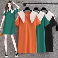 ehqaxin ladies summer new dress fashion loose zipper lapel mid length short sleeve casual pullover dresses for female m 4xl
