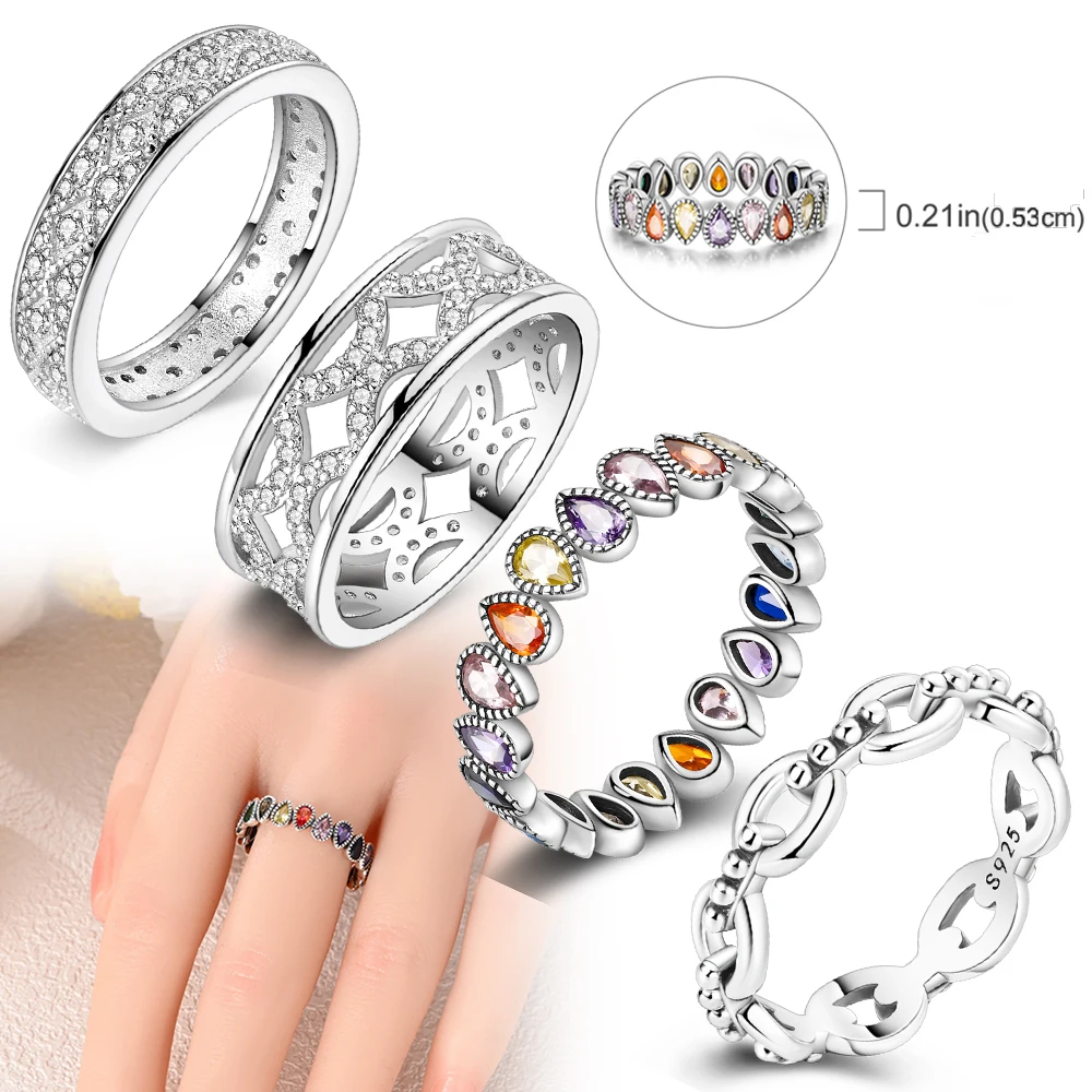 Кольцо из стерлингового серебра 925 пробы радужные капли циркониевое кольцо для