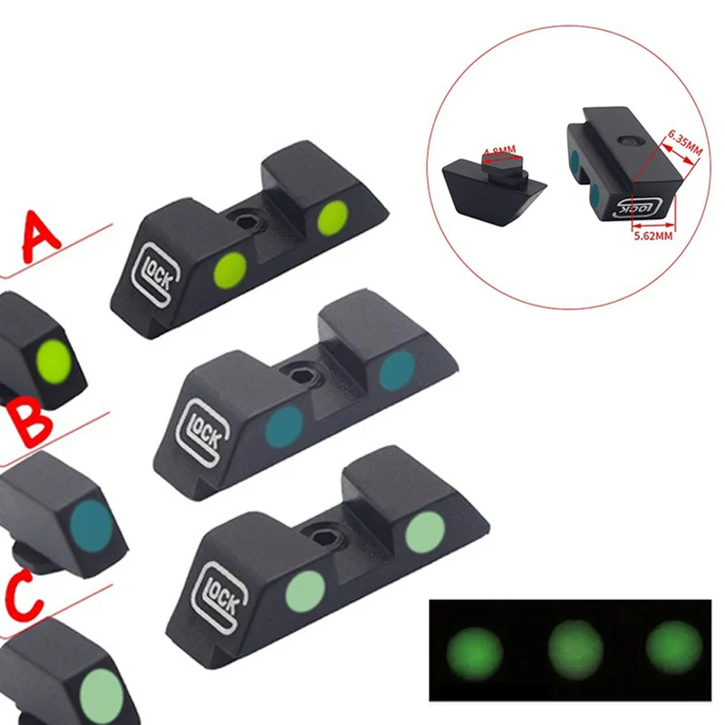 

Tactical Hunting Handgun Pistol Glow Sight Green Dot for Glock 17/19/22/23/24/26/27/33/34/35 In Day and Night Use