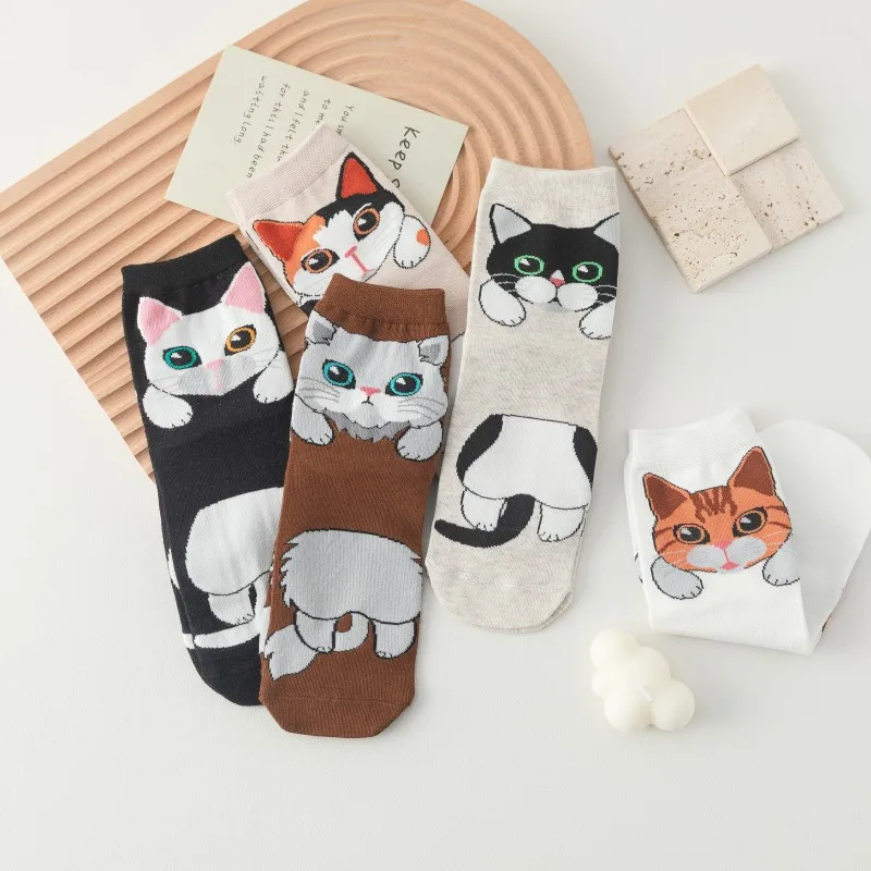 Cute Lucky Cat Spring and Autumn Socks Children's Mid tube Socks Summer Ins Fashion Cartoon Socks Butt Cat