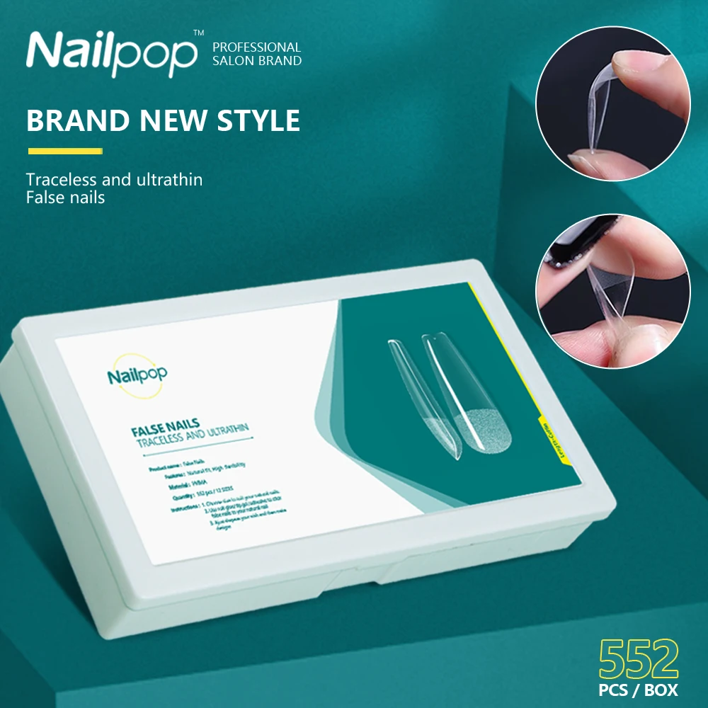 Nailpop-puntas de uñas postizas estilo Stiletto/ataúd, 552 piezas, semimate, para uñas largas, suministros y herramientas de salón