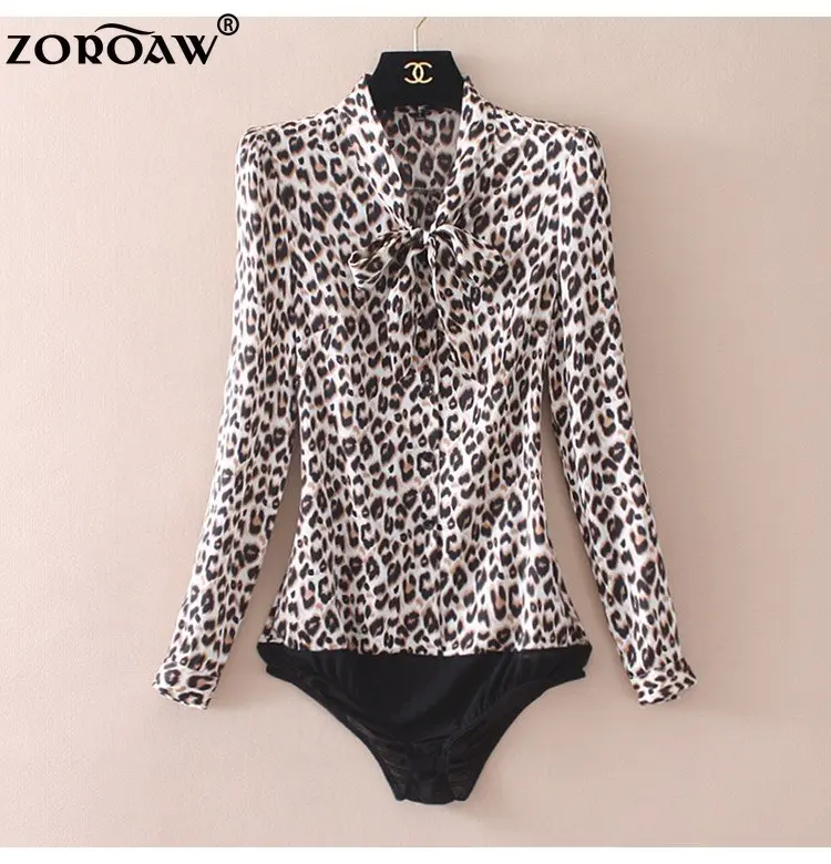 

Leopard Print Shirt Women's Bodysuits Long Sleeve Blouses Office Lady Overalls Business Work Body Shirt Femenina Jumpsuit Tops