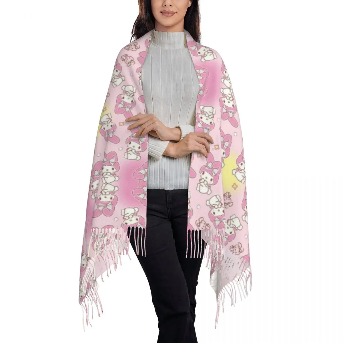 Новый на заказ мелодия мультфильм Kawaii шарф с кисточками женские мягкие шали