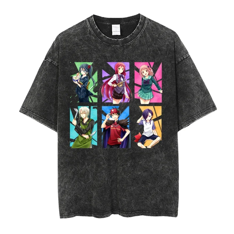 2025 аниме Hataraku Maou-sama! Футболка мужская оверсайз с круглым вырезом и графическим