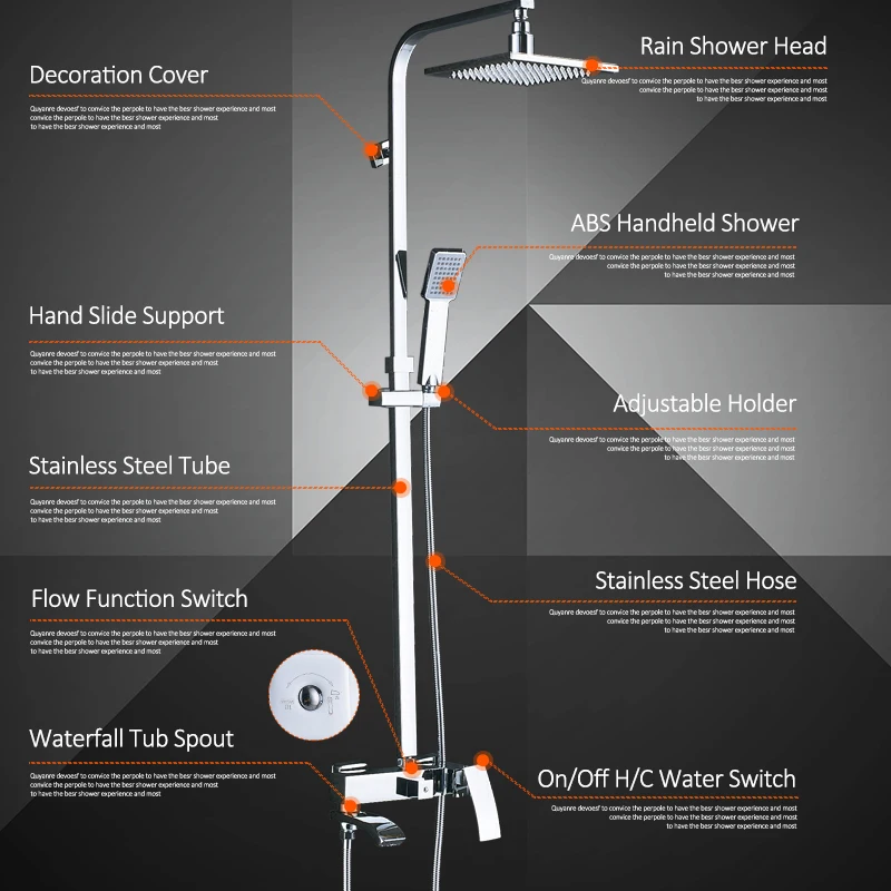 

Vidric Vidric Chrome LED Bathroom Shower Faucet Set LED Shower Head Waterfall Swivel Spout Single Handle Mixer Tap Bath Shower F
