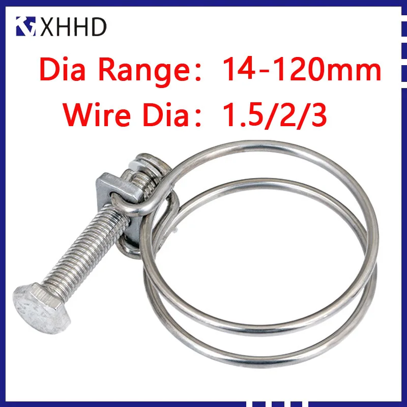 

304 Stainless Steel Double Wire Throat Hoop Hose Clamp Adjust Clip Holding Fastening Water Rubber Pipe Clamp Home Decoration