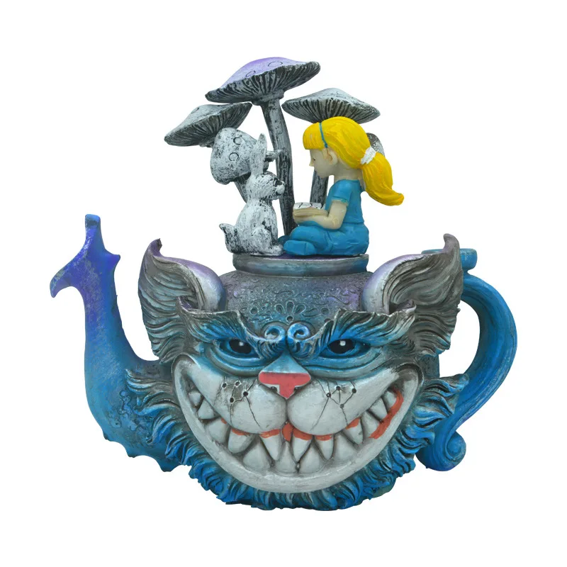 

Handmade Art Cat Teapot Decor Alice Cats Imitation Teapot Statue Creative Resin Sculpture Decorative Ornaments Personality Gift