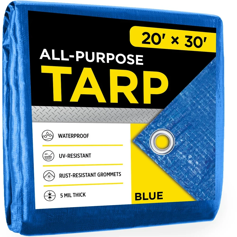 

20 X 30 Blue Poly Tarp Cover Heavy Duty 5 Mil Thick Weave Material, Waterproof, Great for Tarpaulin Tent, Boat, RV or Pool Cove