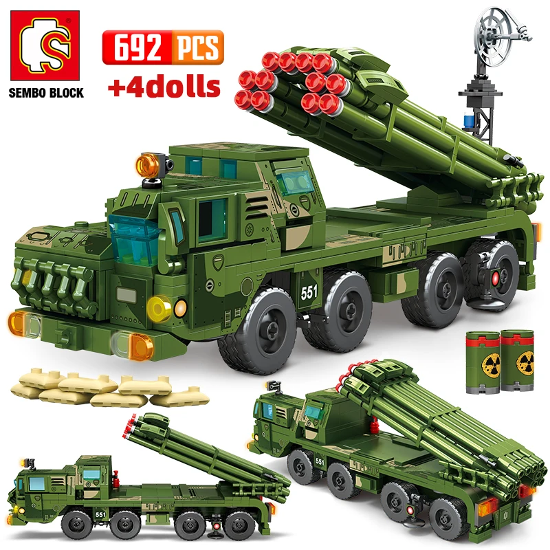 

SEMBO BLOCK City Assault Rocket Launcher Heavy Truck Model Building Block Military Weapon Missile Vehicle Toy Birthday Gift