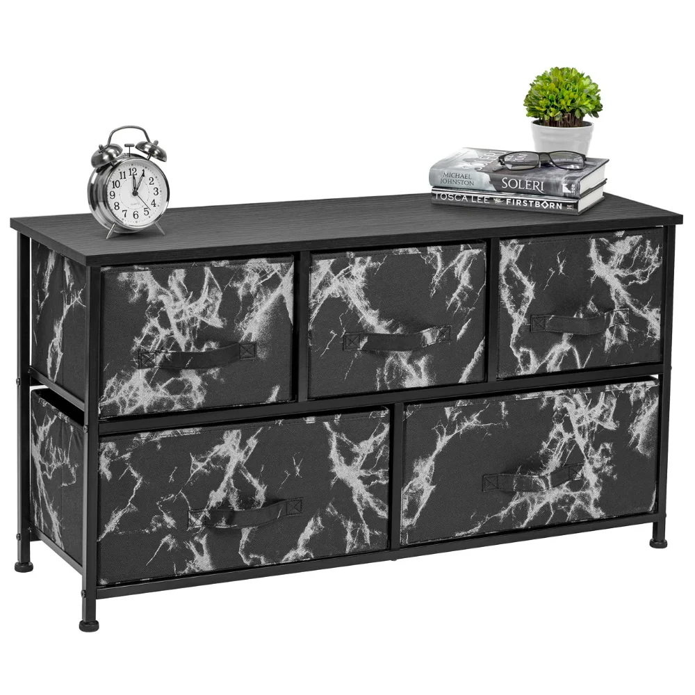 

5 Drawer Storage Chest (Black Frame, Black Marble) Storage Drawers Boxes
