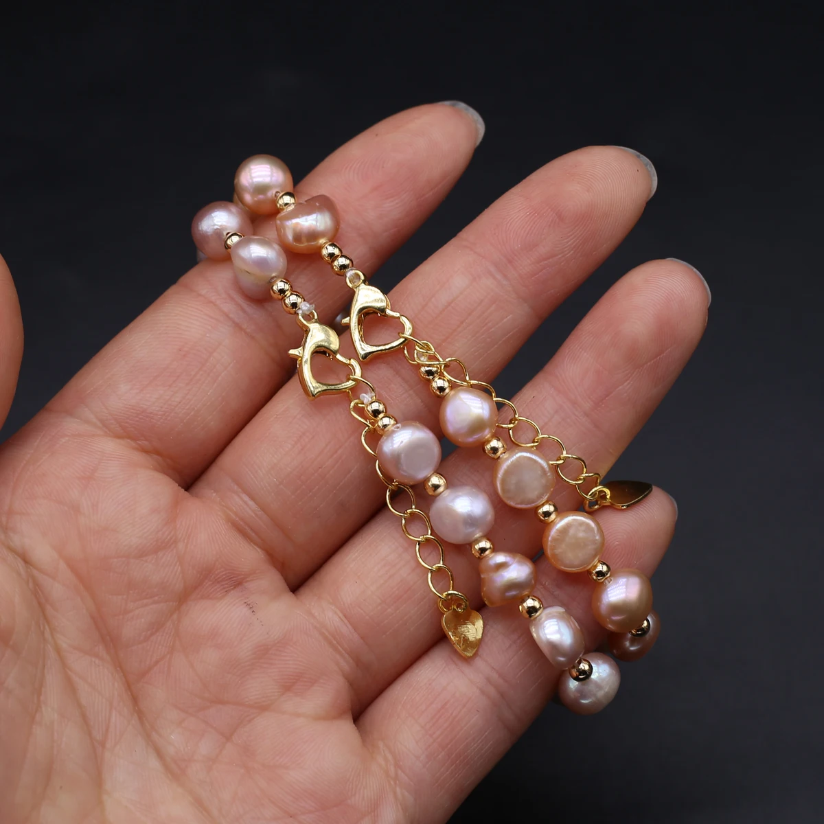 

100% Natural Freshwater Pearl Bracelets Orange Purple Pearl Bracelet for Women Cuff Bangles Wrap Beads Bracelet Jewelry 8-9mm