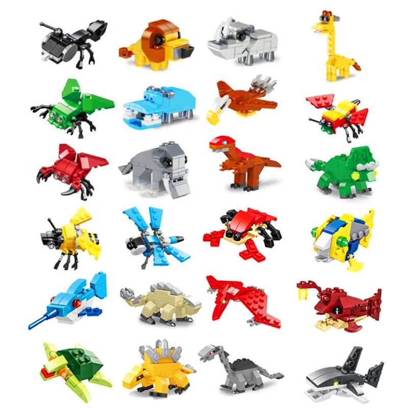 

Wholesale 12 sets of marine sharks forest animals insects building blocks children's educational toys assembled dinosaur model