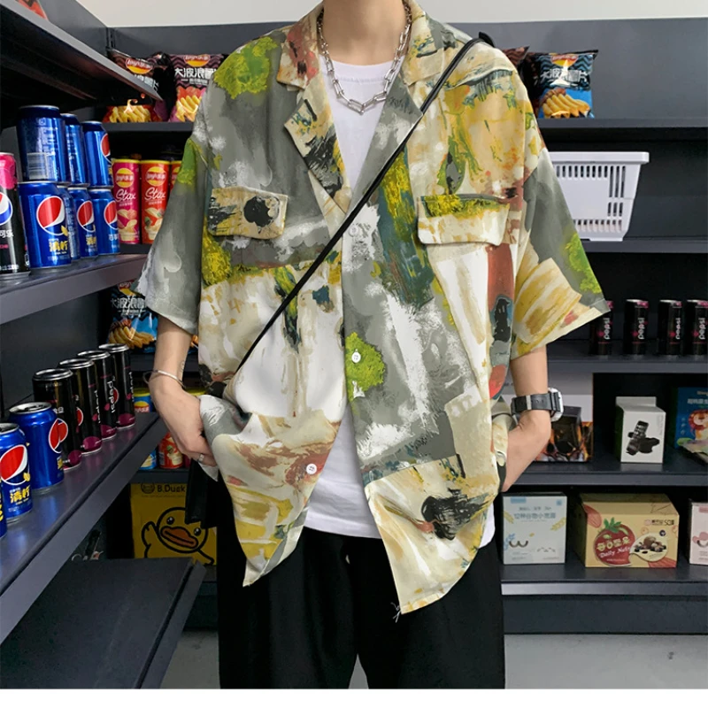 

Men's Top 2022 Short-sleeved Floral Shirt Men's Summer Ruffian Handsome Design Niche Three-quarter Sleeve Island Style Jacket