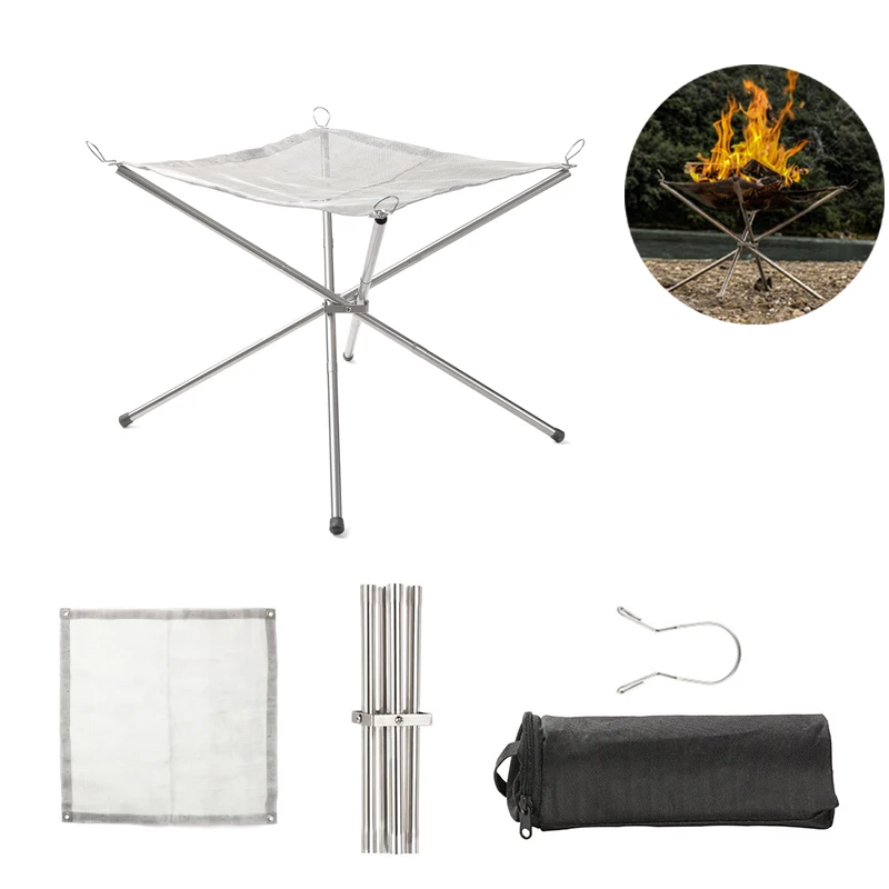 

Bonfire Heating Campfire Pit Camping Wood Stove Stand Frame Fire Rack Stainless Outdoor Wood Heater Steel Foldable Mesh Fire Pit