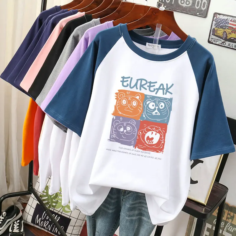

EBAIHUI 100% Cotton M-4XL T Shirt Cartoon Print Tshirt Short Sleeve Men's Top Harajuku Summer Couple O Neck Oversized T Shirts