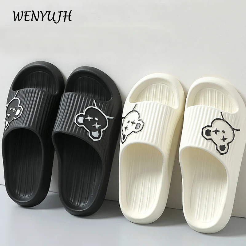

Шлепанцы для мужчин и женщин, Нескользящие сандалии на толстой платформе, пляжные шлепанцы для дома и улицы, с мультяшным медведем, кошкой, лето 2023