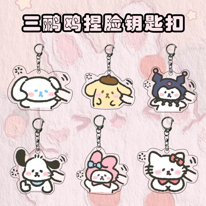 

Sanrio Anime Hello Kitty Pinched Face Acrylic Keychain Cute Cartoon Cinnamonroll Pochacco Couple Backpack Pendant Decoration