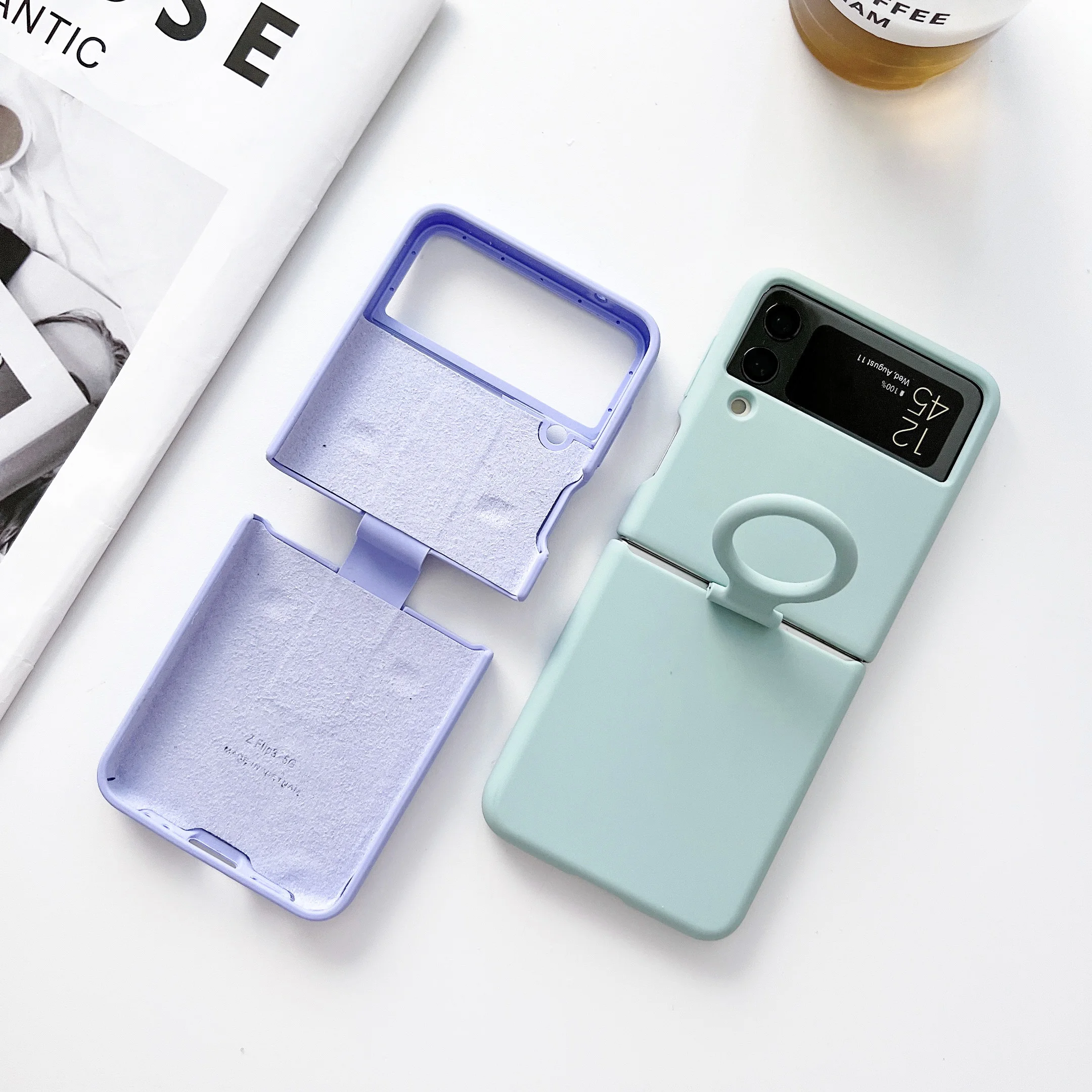Ceny Do Samsung Galaxy Z Flip 4 3 Case Luxury Zwykły Płynny Silikonowy Pierścień Klamra Składana, Odporna Na Wstrząsy Ochrona Tylna Pokrywa Akcesoria