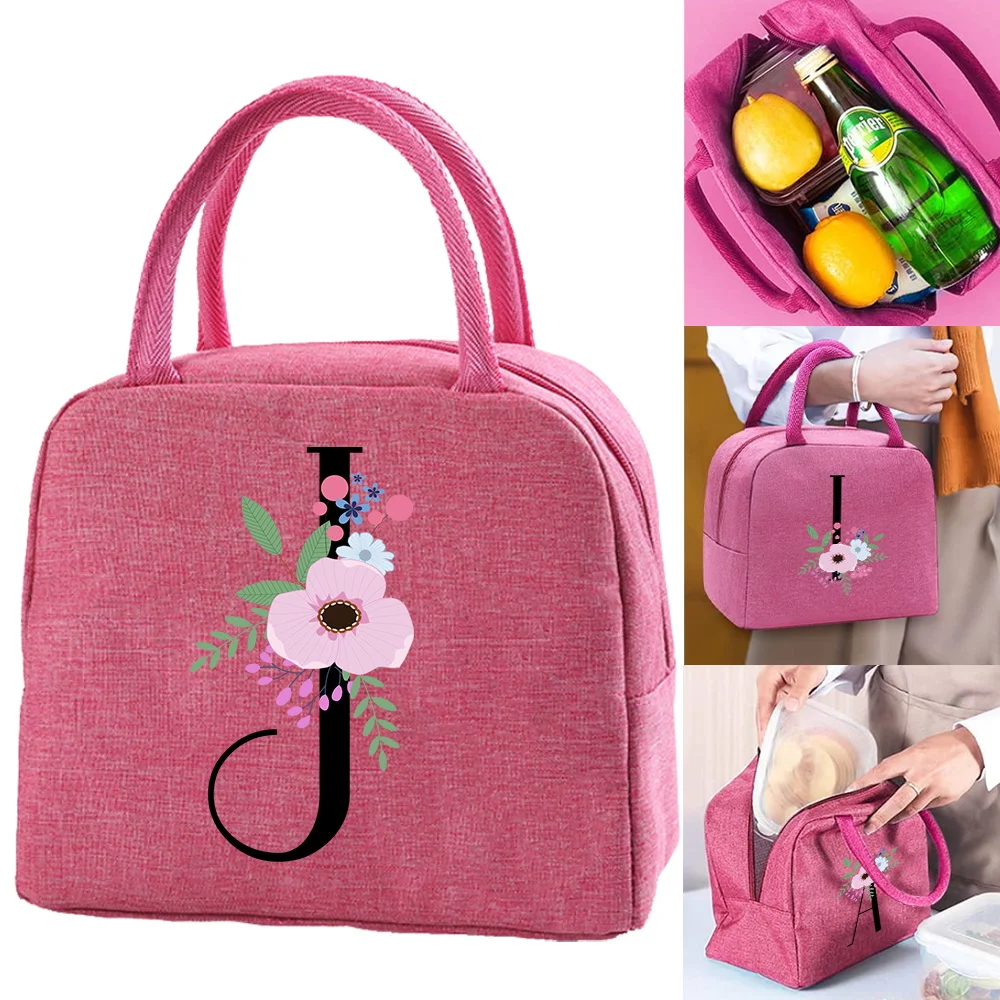 

Lunch Bags for Women Lunch Box Portable Cooler Tote Thermal Kids Picnic Bag Flower Black Pattern Thermal Insulated Bag for Work