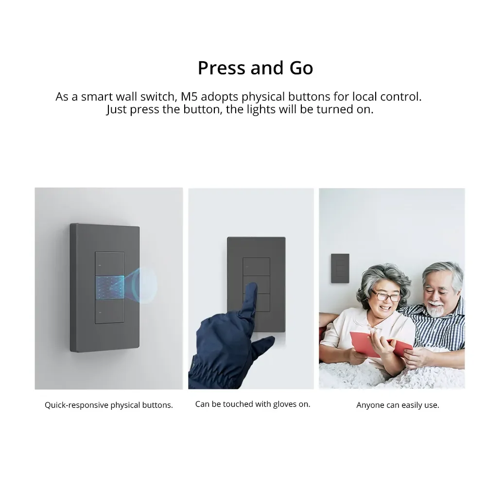 

M5 SwitchMan Smart Wall Switch 120 Type Push Button Switch 1/2/3 Gang Smart Home Wall Panel APP Remote Control Support R5