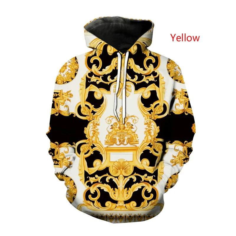 New Fashion Hoodies Baroque Style 3D Printed Sweatshirts Men Women Golden Vintage  Hoodie Hip Hop Pullover Unisex Coats