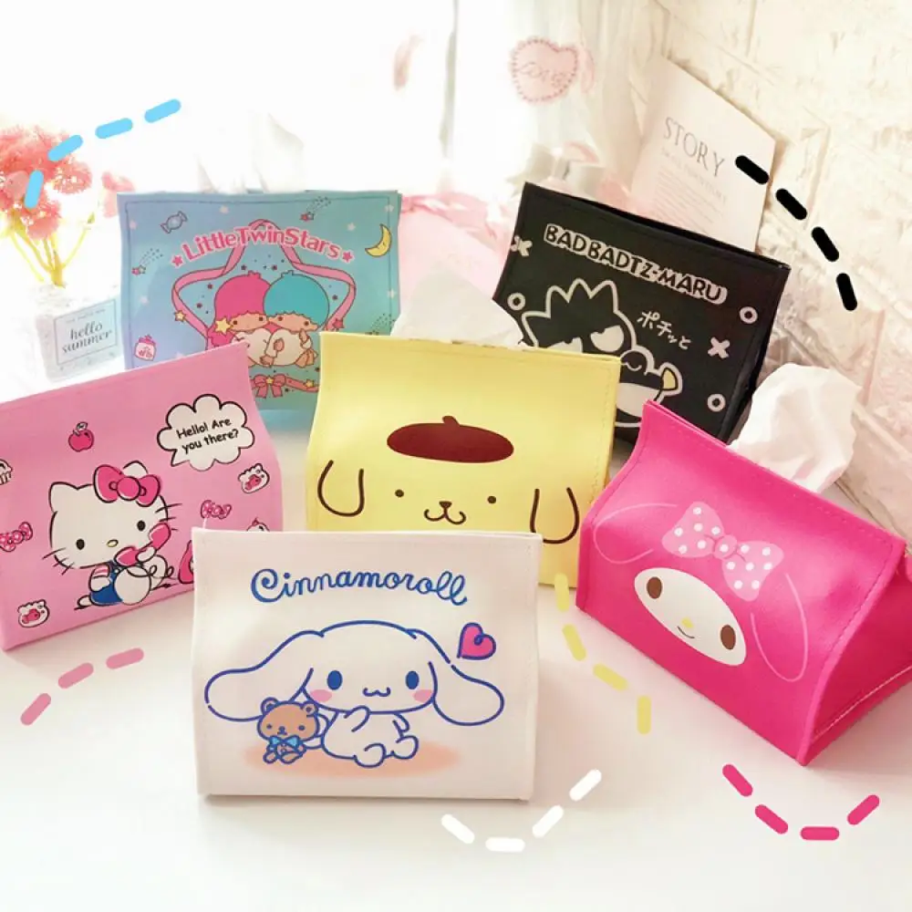 

New Cartoon Anime Tissue Box Tissue Pump Home Car Stitch Kuromi Pu Leather Convenient and Easy To Use As A Gift