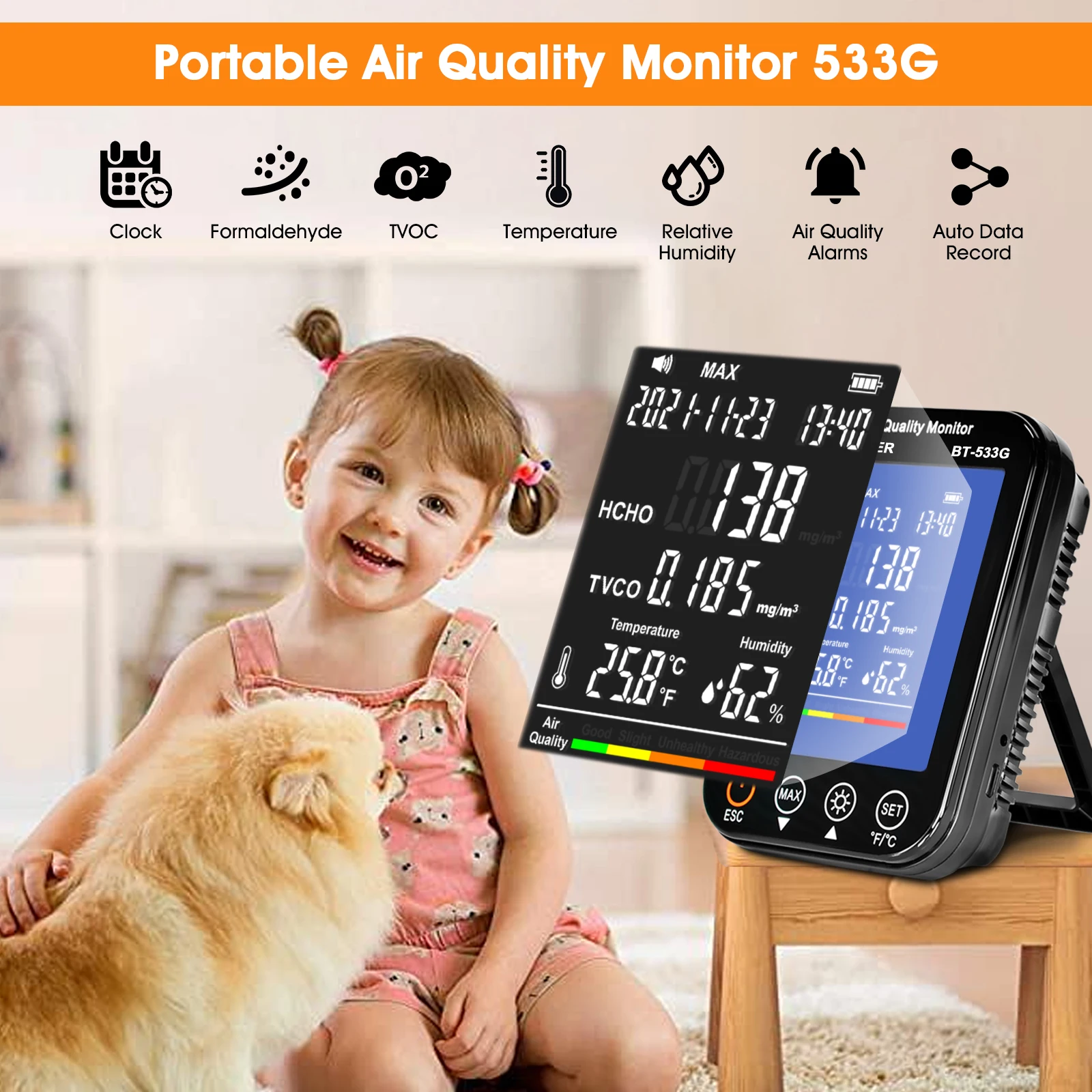 Фото BTMETER 4-в-1 для помещений, монитор качества воздуха, формальдегидный HCHO/детектор TVOC точный тестер, профессиональный для домашнего использования №2