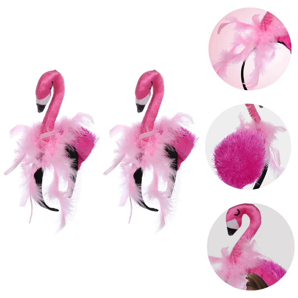 

2 Pcs Flamingo Headband Party Child Headdress Hawaiian Outfit Girls Kids Birthday Children Hair Adorable Funny Prop