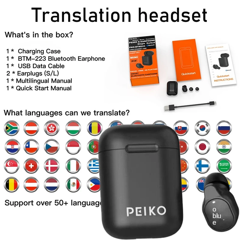 

New Translator Earbud Wireless Travel Business Headset 32+ Languages Bluetooth 5 Off-line Translation Voice Assistant Backend