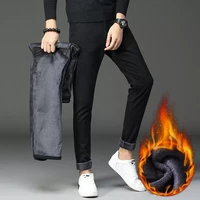 mens warm casual pants business fashion slim fit stretch thicken trousers male brand khaki navy gray pants 2022 winter new