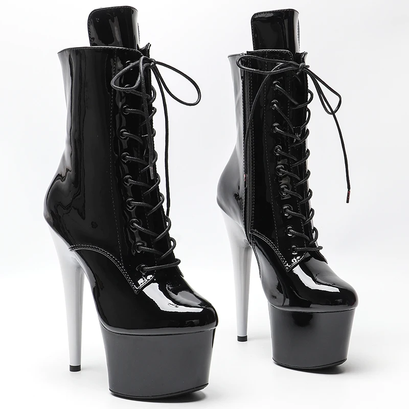 Leecabe Shinny PU Upper Black/White 7inch/17CM  closed toe Pole Dance boot