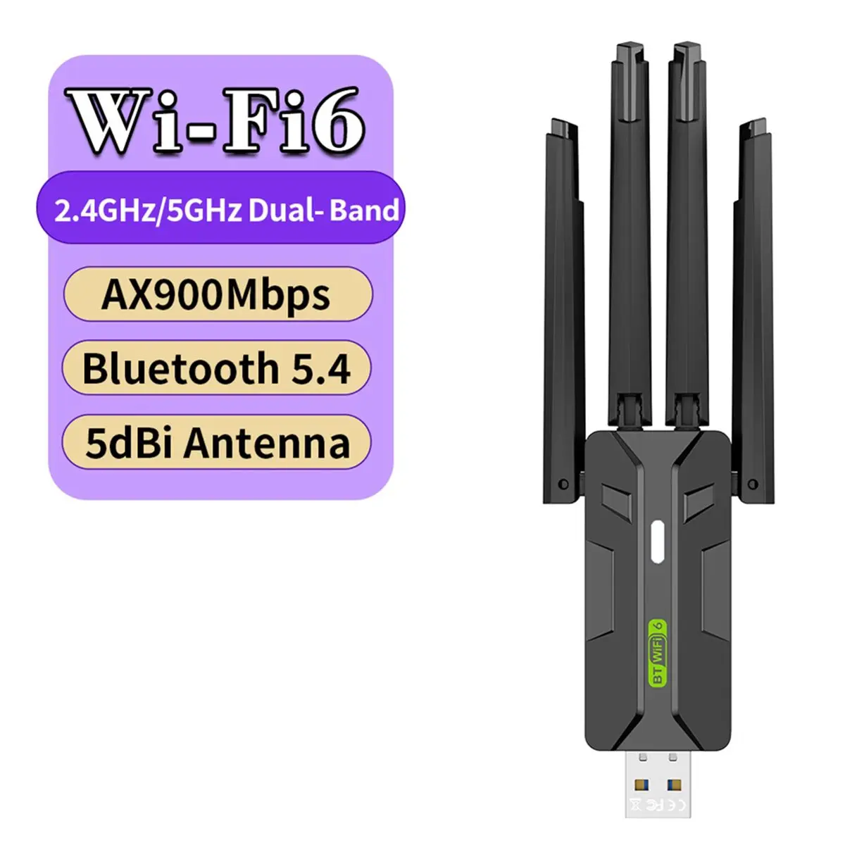 Фото (good38M) Беспроводной USB-адаптер AX900 WiFi6, 900 Мбит/с, двухдиапазонный (2.4/5 ГГц), с поддержкой BT5.4 для WIN10 WIN11 №1