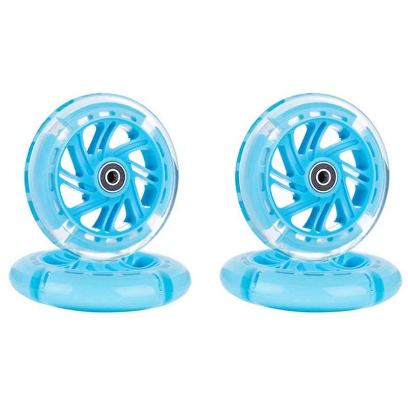 

2Pair 120Mm Children Scooter LED Lights Flashing Wheels With Bearings Front/Rear LED Flashing Scooter Wheels,Blue